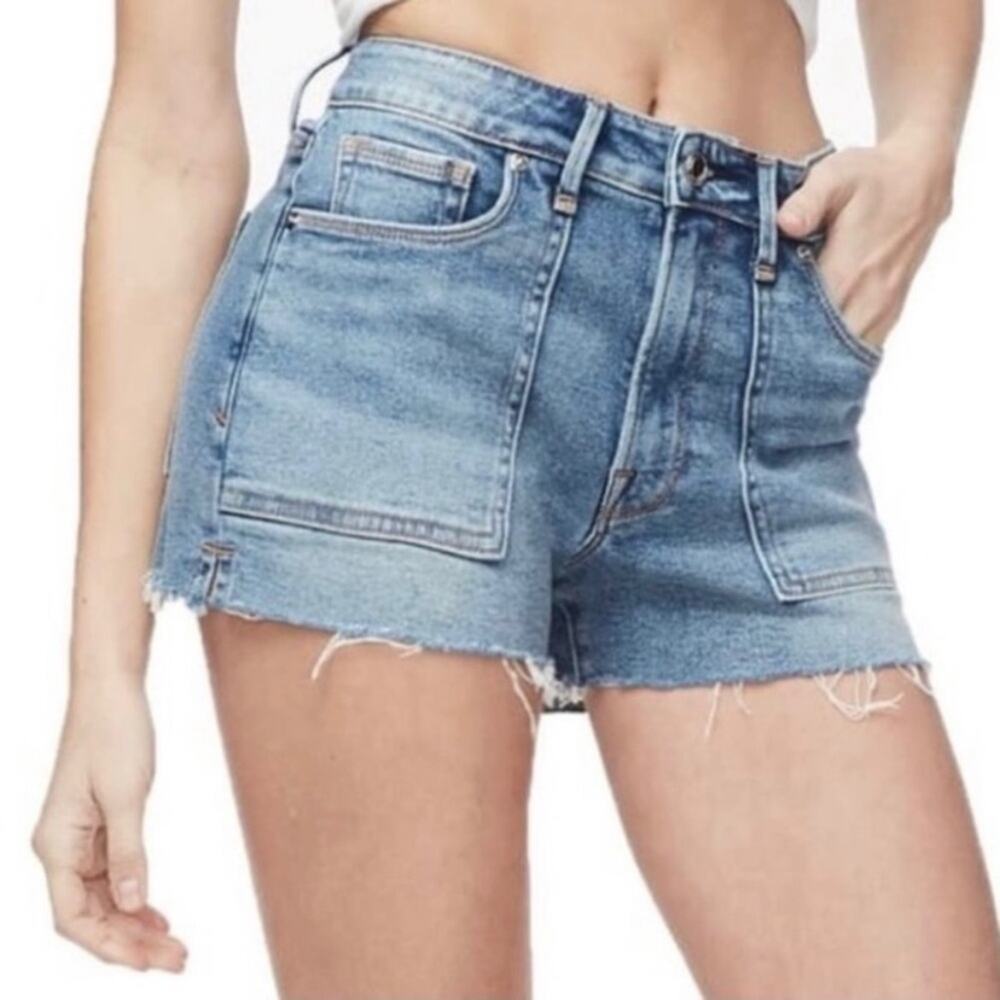 Good American High Waisted Cutoff Denim Shorts 12‎